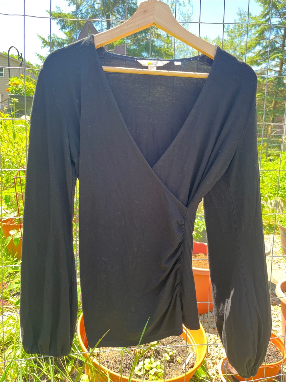 Boden Black Long-Sleeve Wrap-Front Women's Top size 6